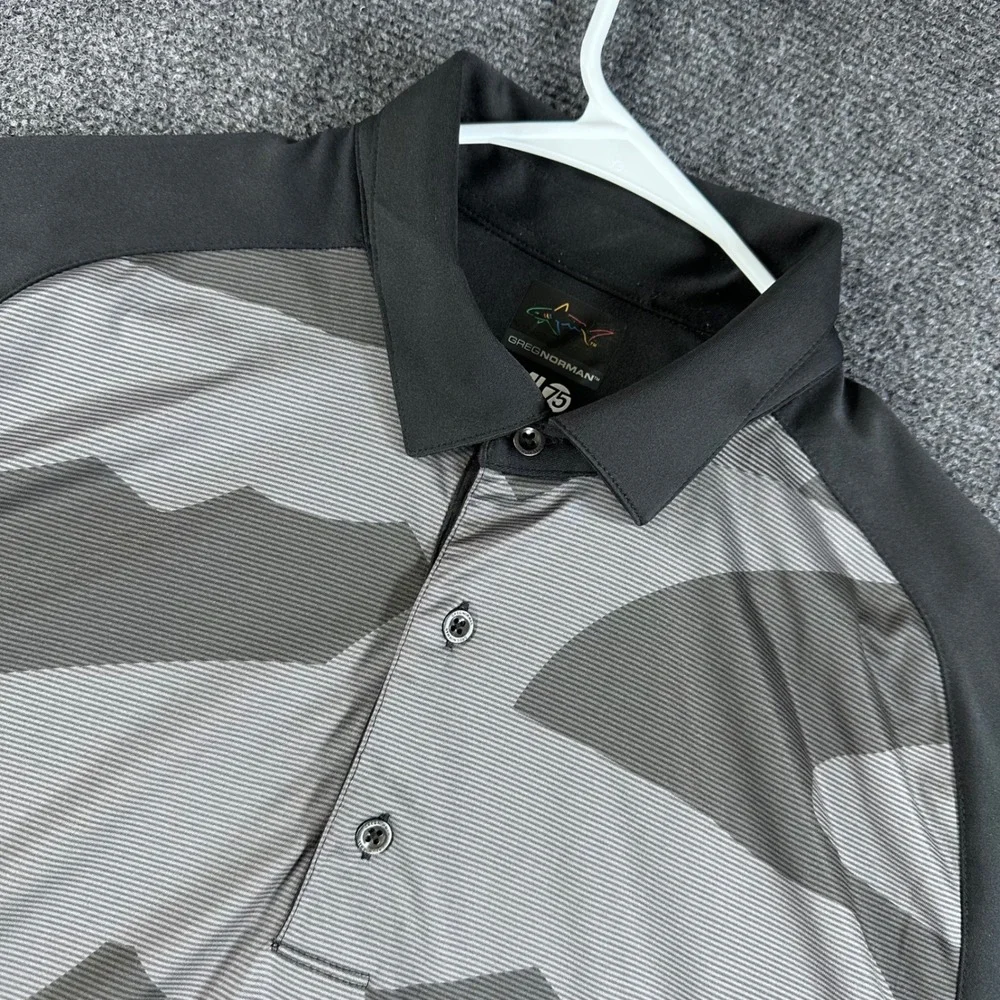Greg Norman ML75 Play Dry Mens XL Grey Black Shark Camo Golf Polo Shirt GNS2K461